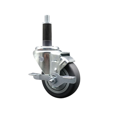 Service Caster 3.5'' SS Thermoplastic Rubber Swivel 1'' Expanding Stem Caster with Brake SCC-SSEX20S3514-TPRB-TLB-1